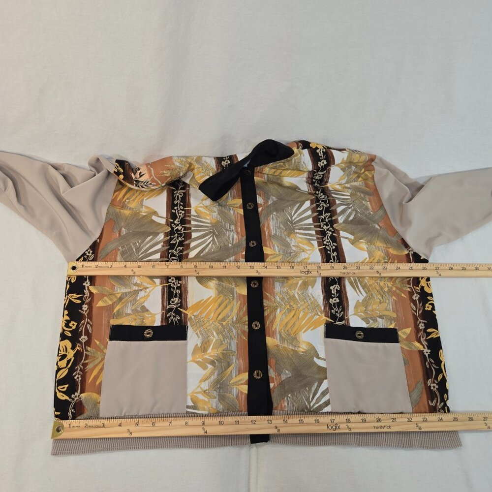 USA Made PETER POPOVITCH Vintage Retro Silky Tan  Floral Bomber Jacket Size X-L. - Picture 15 of 16